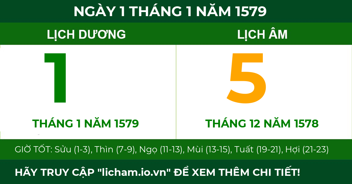 lịch âm ngày 1 tháng 1 năm 1579