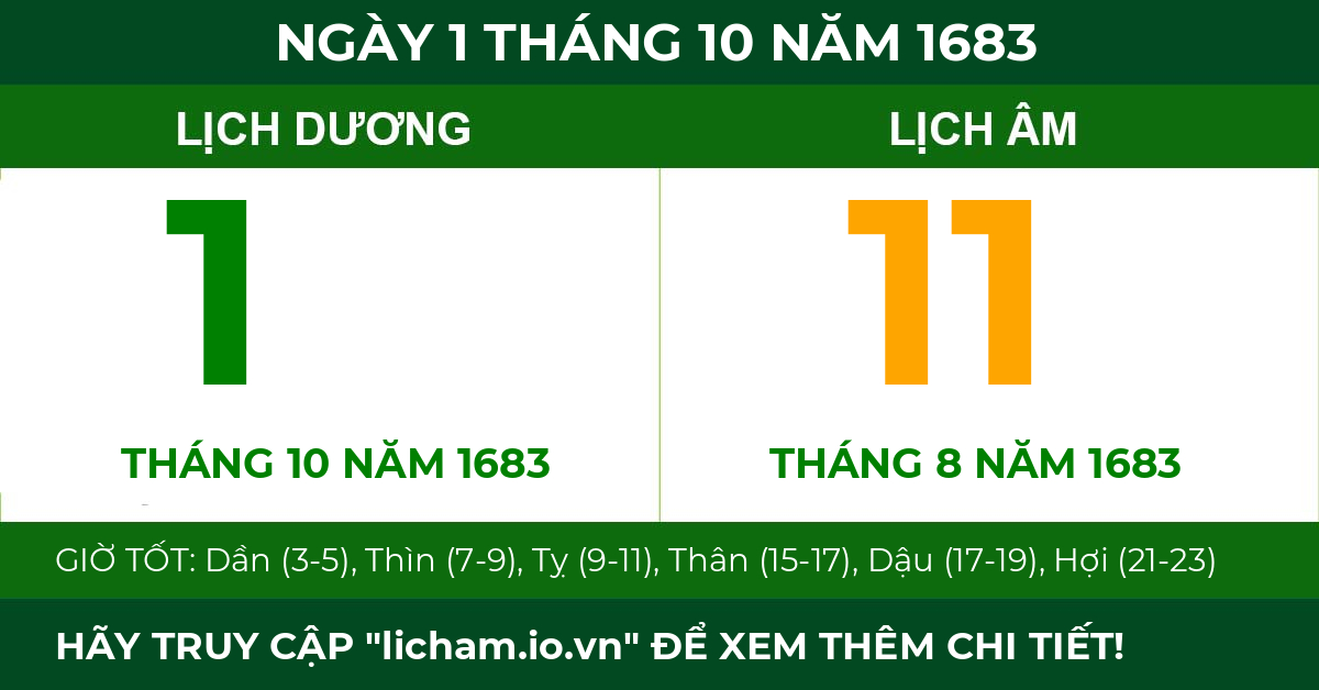 lịch âm ngày 1 tháng 10 năm 1683