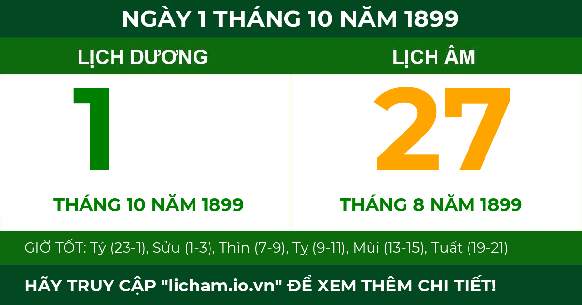 lịch âm ngày 1 tháng 10 năm 1899