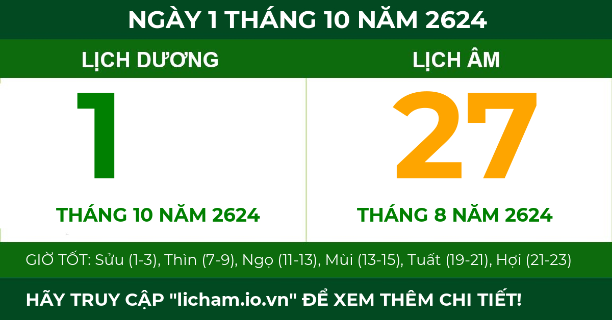 lịch âm ngày 1 tháng 10 năm 2624