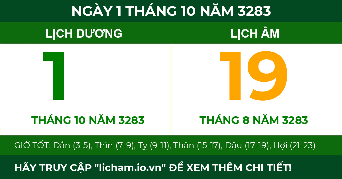lịch âm ngày 1 tháng 10 năm 3283
