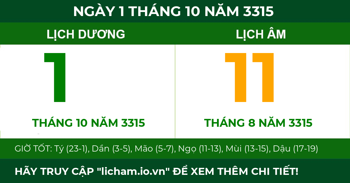 lịch âm ngày 1 tháng 10 năm 3315