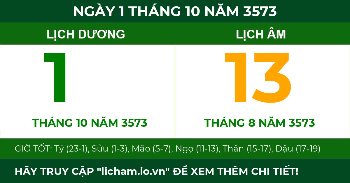 lịch âm ngày 1 tháng 10 năm 3573