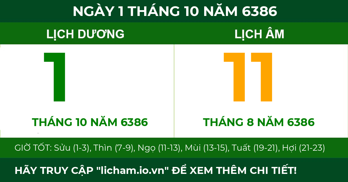 lịch âm ngày 1 tháng 10 năm 6386