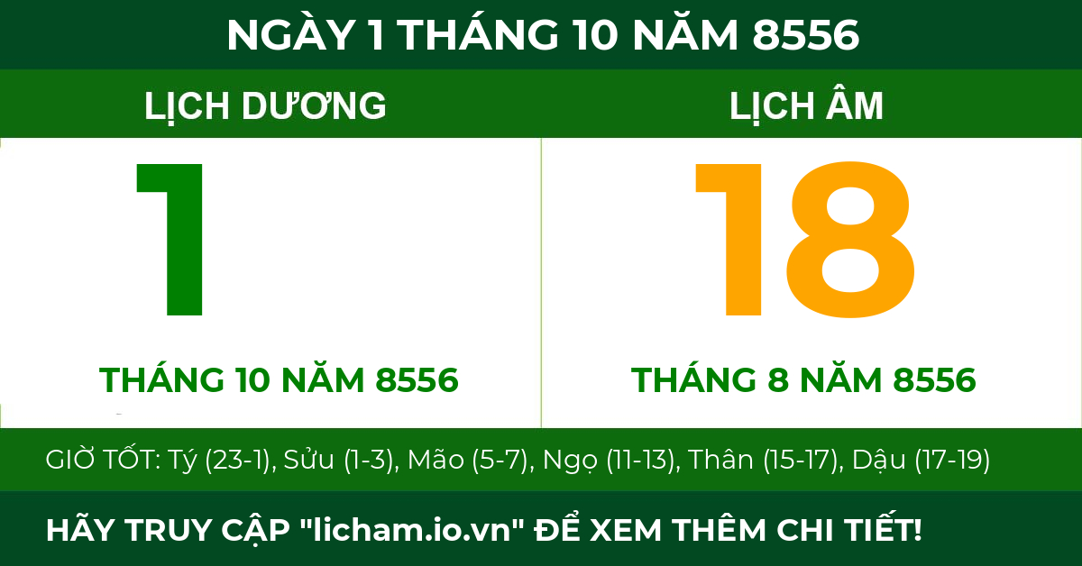 lịch âm ngày 1 tháng 10 năm 8556