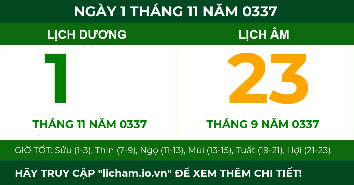 lịch âm ngày 1 tháng 11 năm 0337