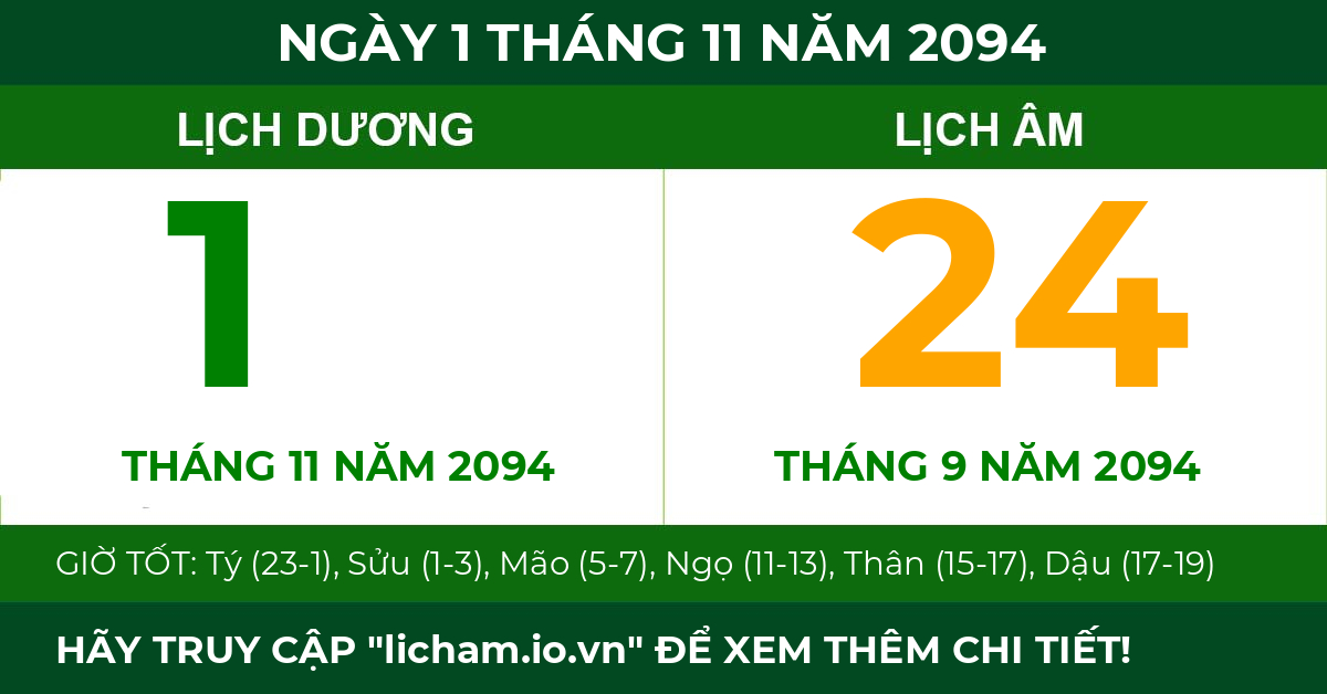 lịch âm ngày 1 tháng 11 năm 2094