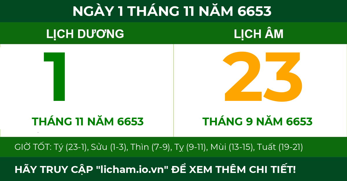 lịch âm ngày 1 tháng 11 năm 6653