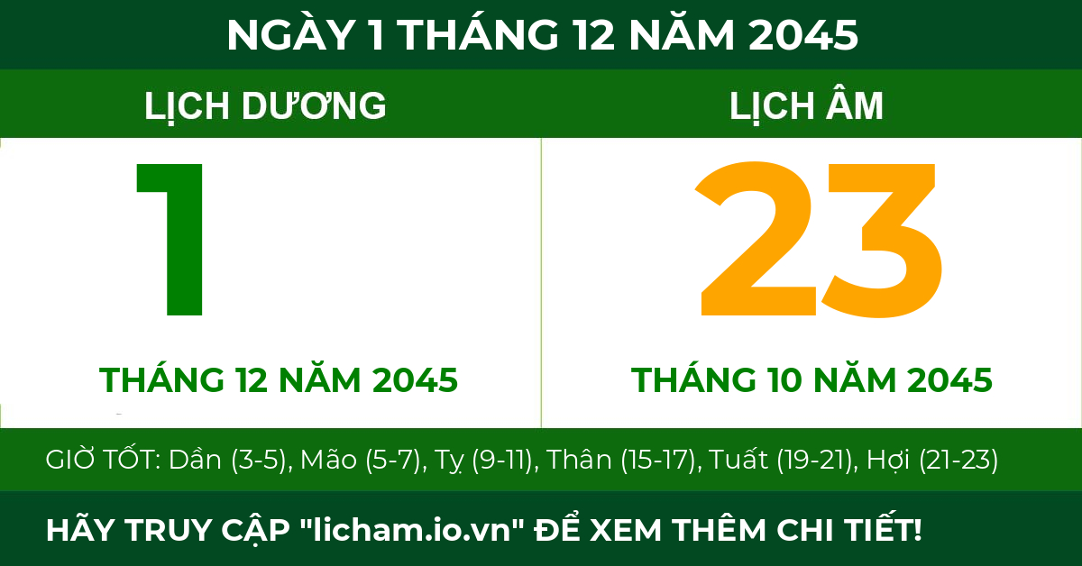 lịch âm ngày 1 tháng 12 năm 2045