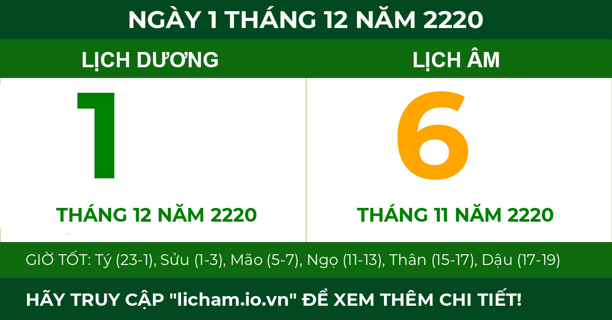 lịch âm ngày 1 tháng 12 năm 2220