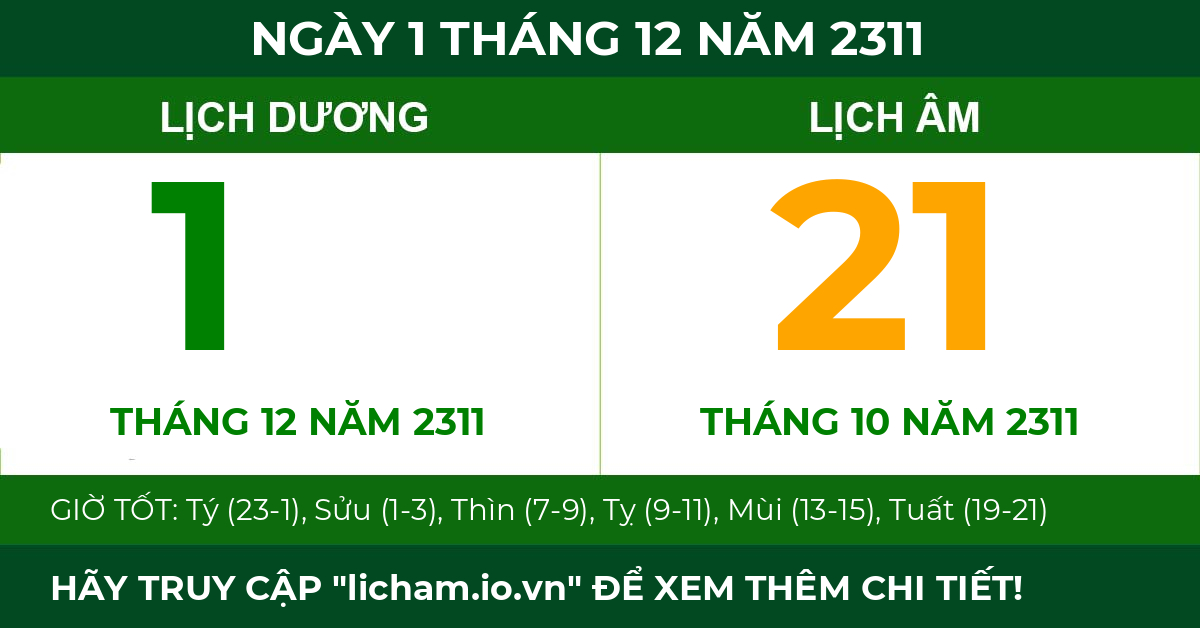 lịch âm ngày 1 tháng 12 năm 2311