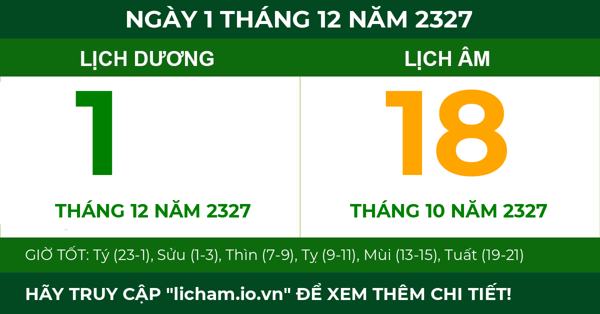 lịch âm ngày 1 tháng 12 năm 2327