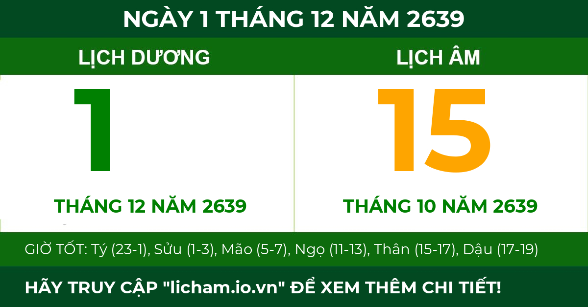lịch âm ngày 1 tháng 12 năm 2639