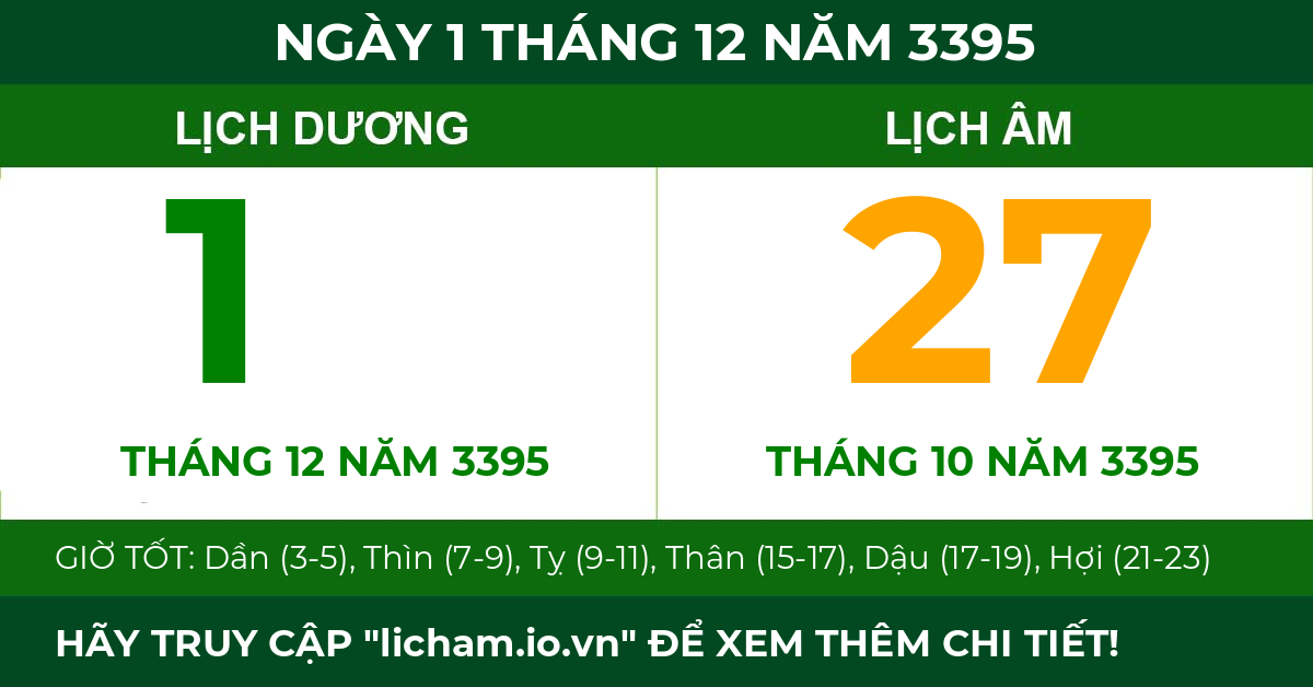 lịch âm ngày 1 tháng 12 năm 3395