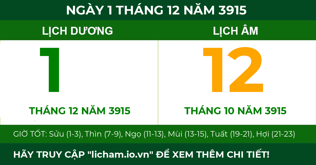 lịch âm ngày 1 tháng 12 năm 3915