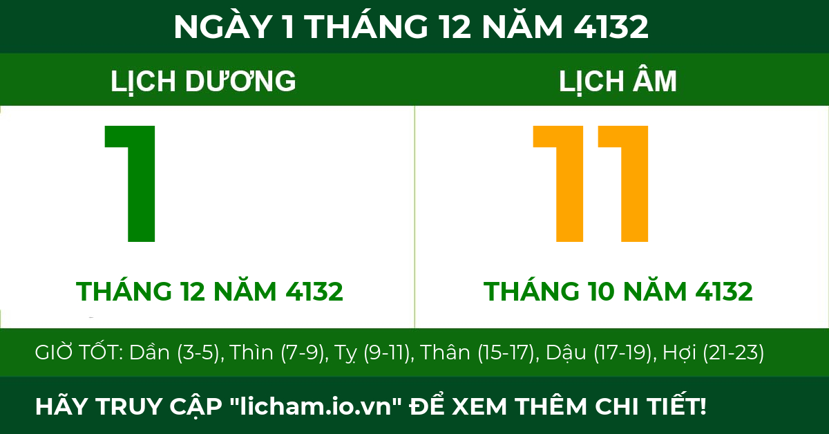 lịch âm ngày 1 tháng 12 năm 4132