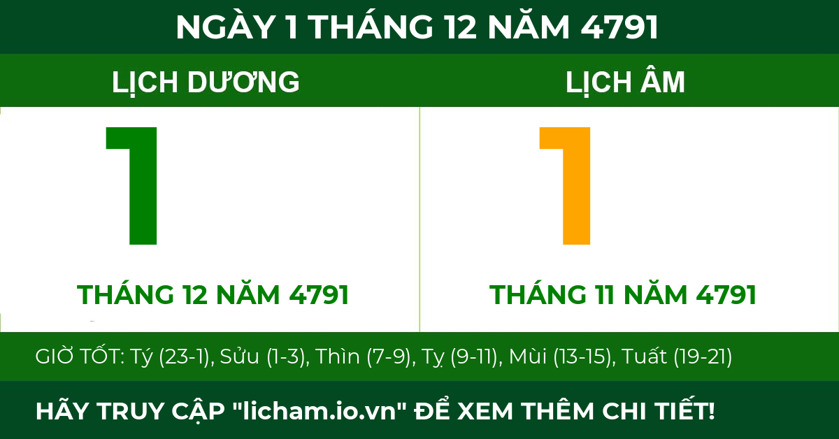 lịch âm ngày 1 tháng 12 năm 4791