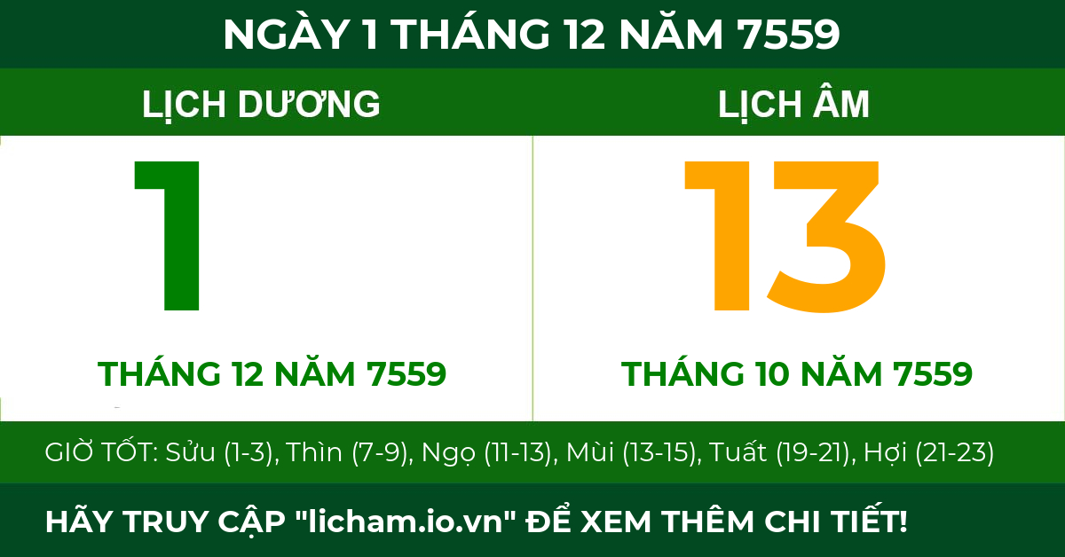 lịch âm ngày 1 tháng 12 năm 7559