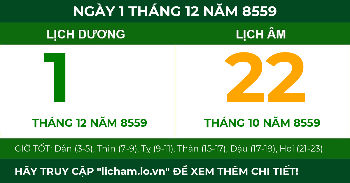 lịch âm ngày 1 tháng 12 năm 8559