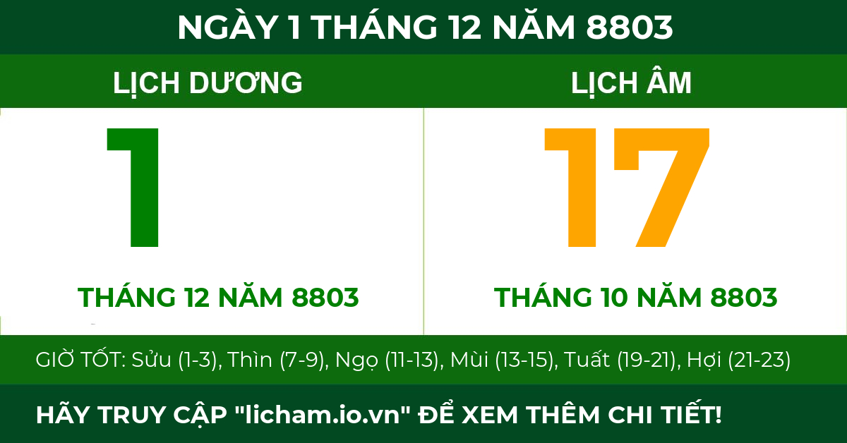 lịch âm ngày 1 tháng 12 năm 8803