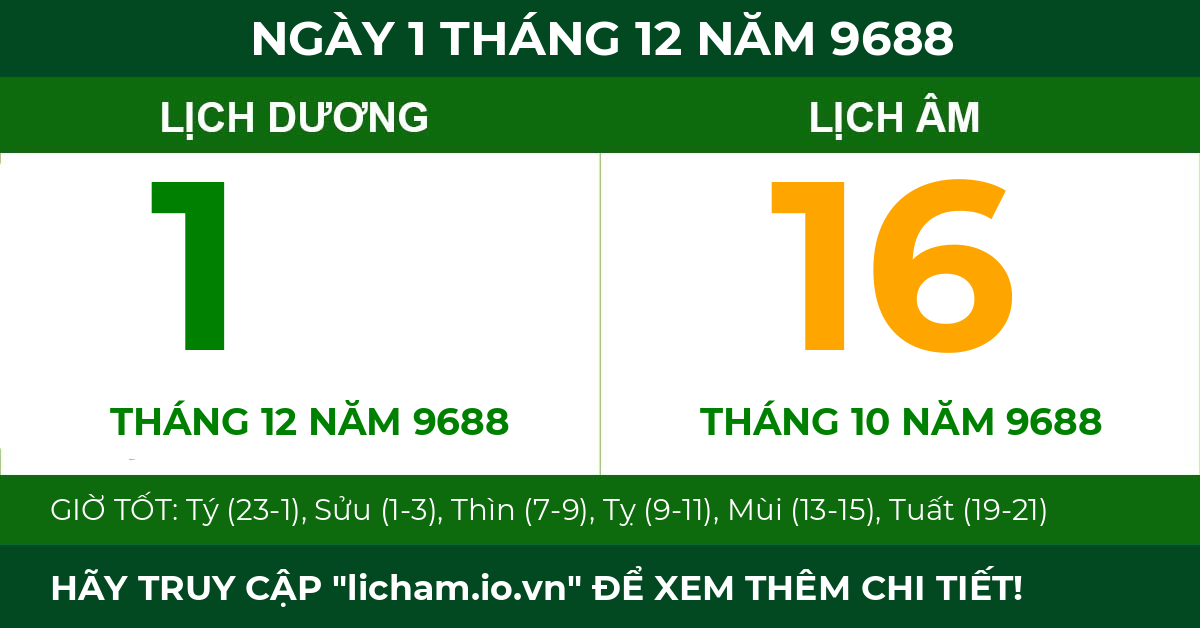 lịch âm ngày 1 tháng 12 năm 9688