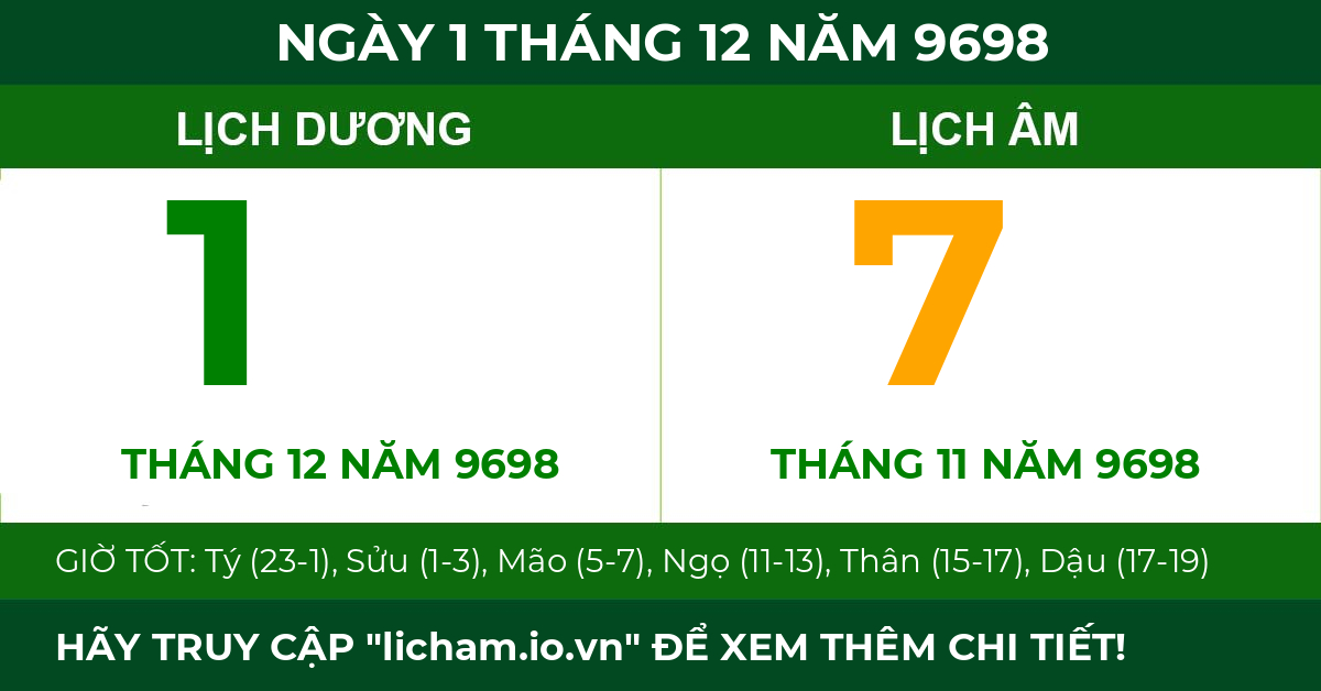 lịch âm ngày 1 tháng 12 năm 9698