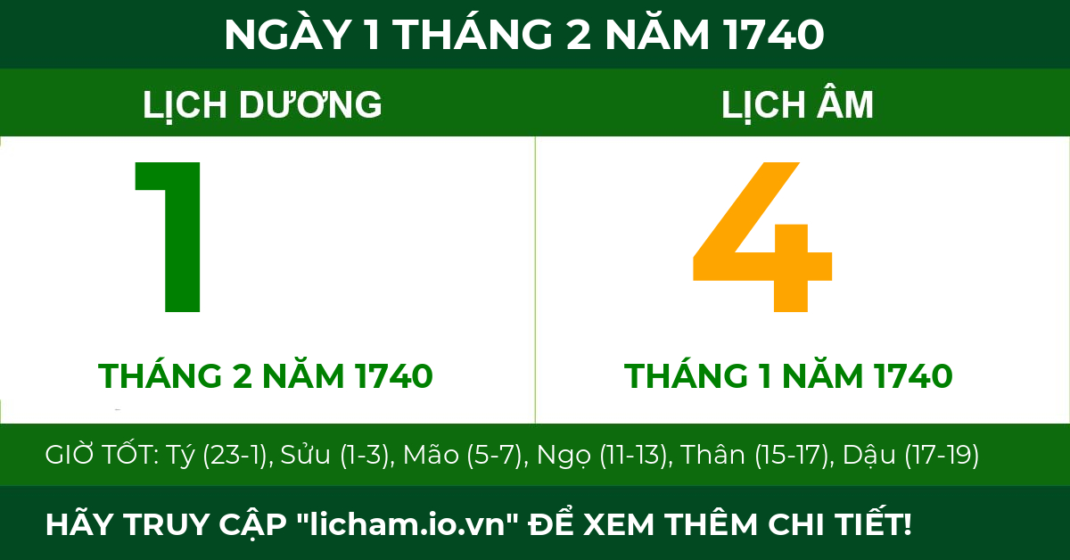lịch âm ngày 1 tháng 2 năm 1740