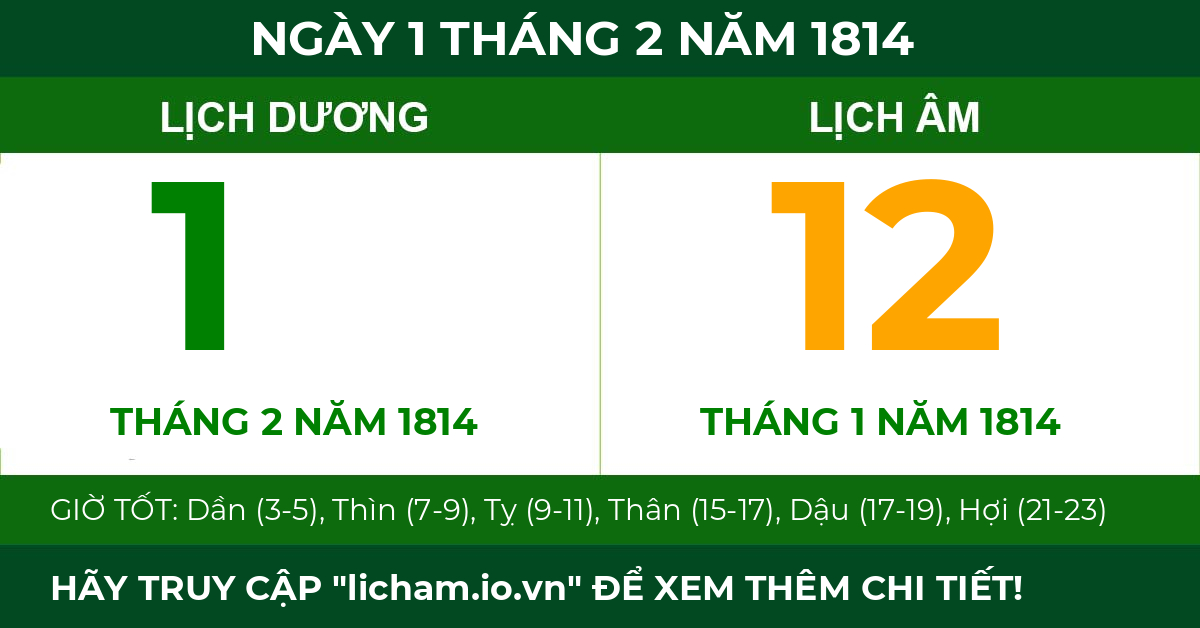 lịch âm ngày 1 tháng 2 năm 1814