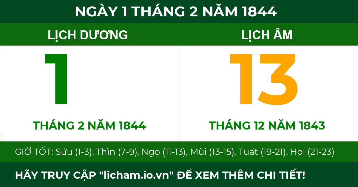 lịch âm ngày 1 tháng 2 năm 1844