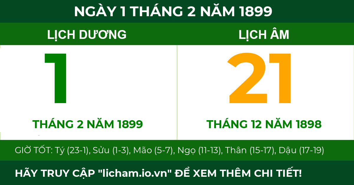 lịch âm ngày 1 tháng 2 năm 1899
