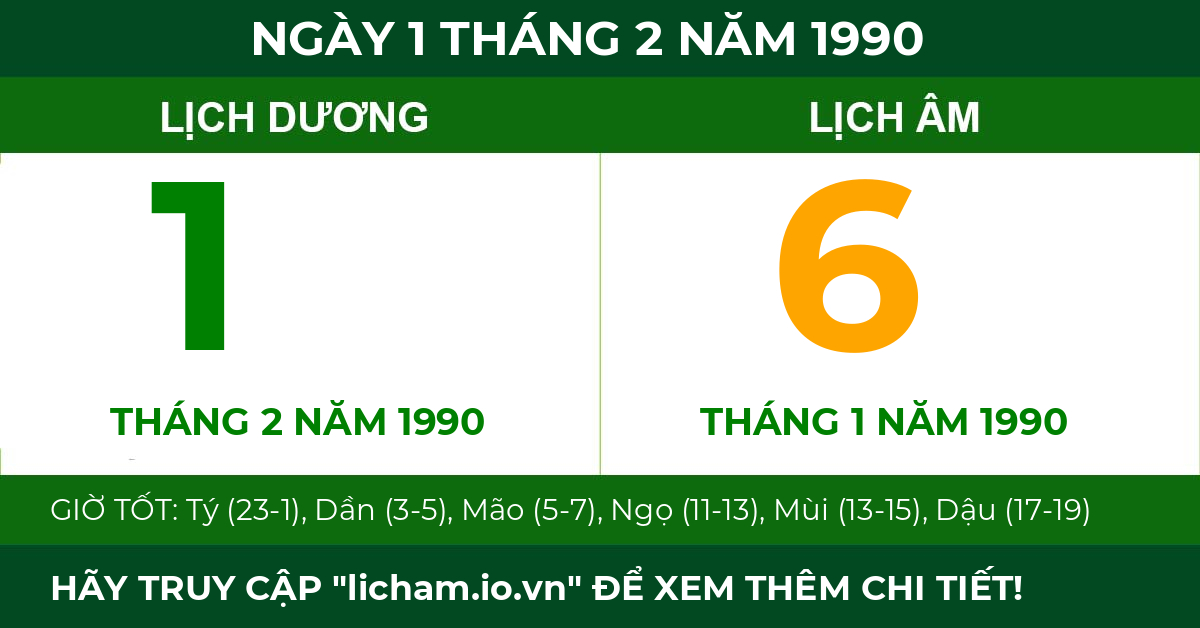 lịch âm ngày 1 tháng 2 năm 1990
