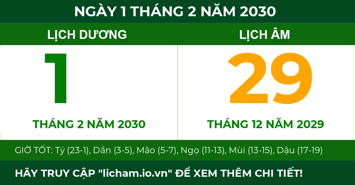 lịch âm ngày 1 tháng 2 năm 2030