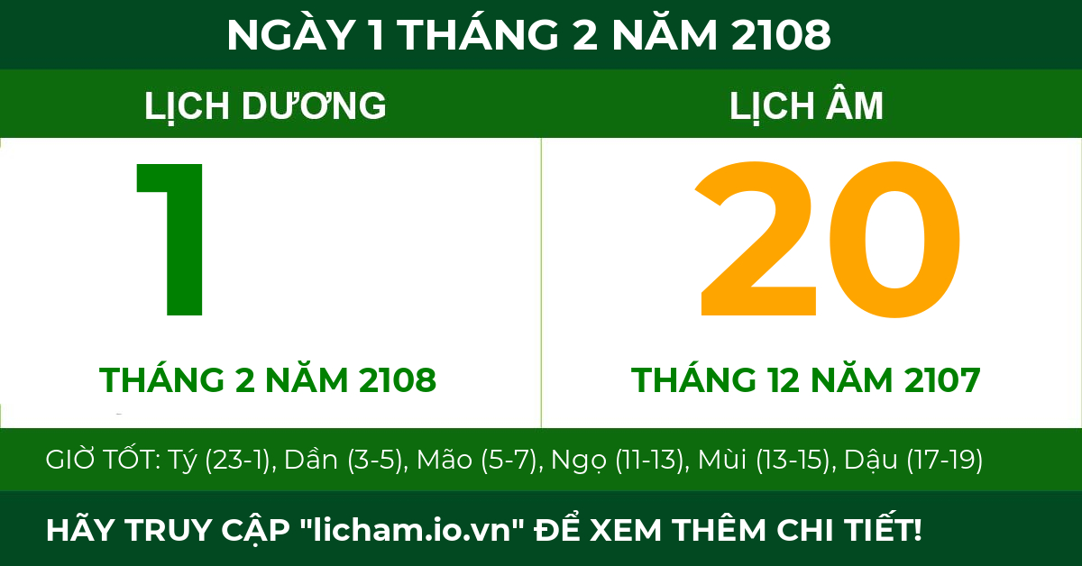 lịch âm ngày 1 tháng 2 năm 2108