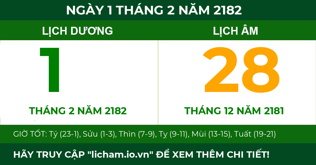 lịch âm ngày 1 tháng 2 năm 2182