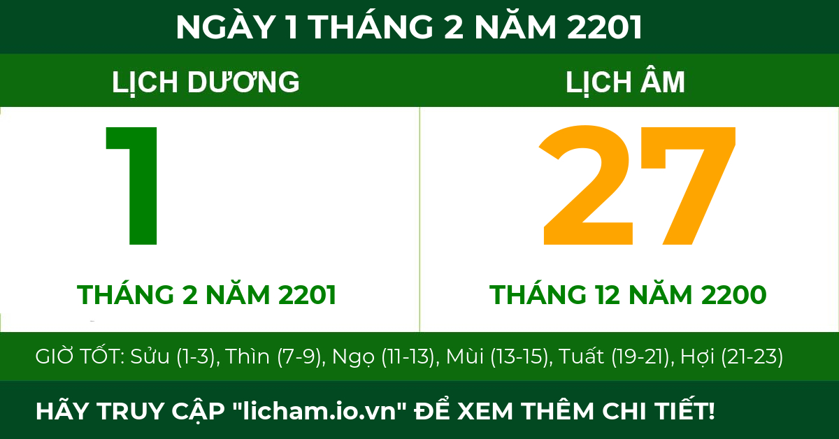 lịch âm ngày 1 tháng 2 năm 2201