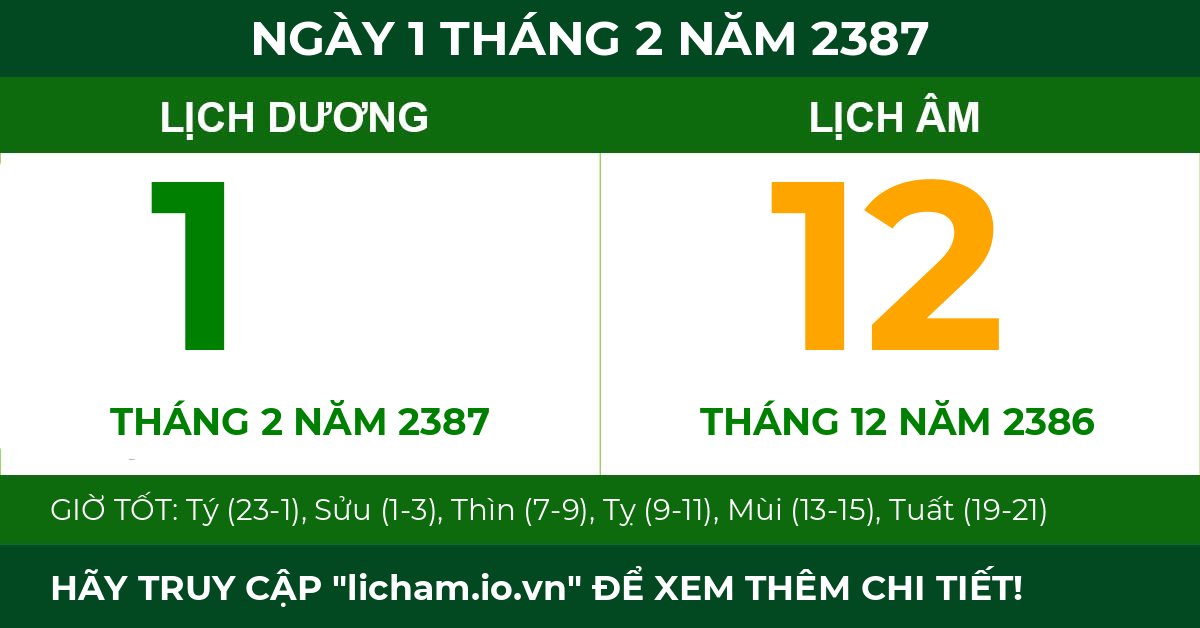 lịch âm ngày 1 tháng 2 năm 2387