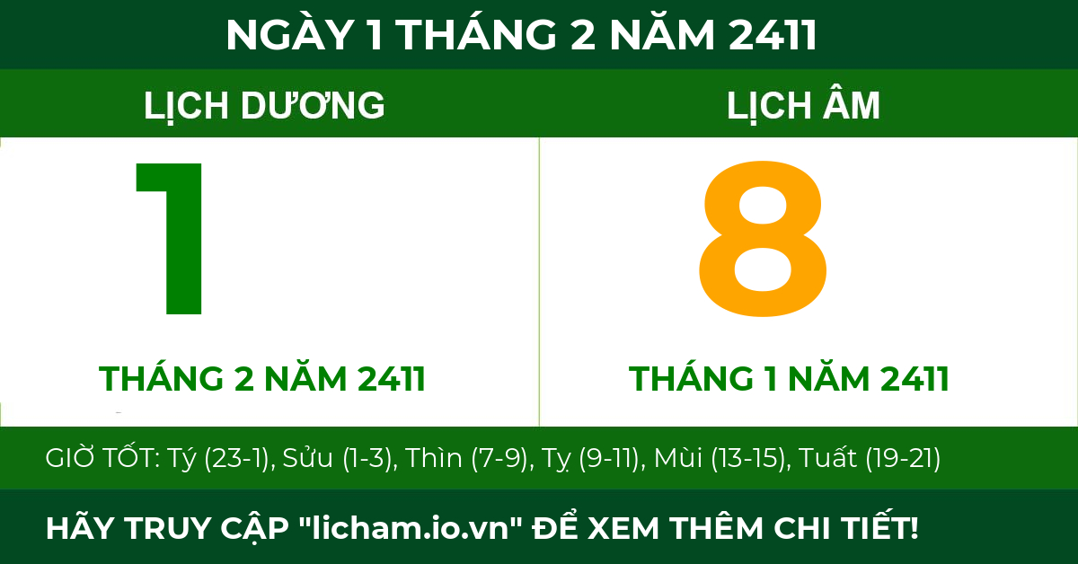 lịch âm ngày 1 tháng 2 năm 2411