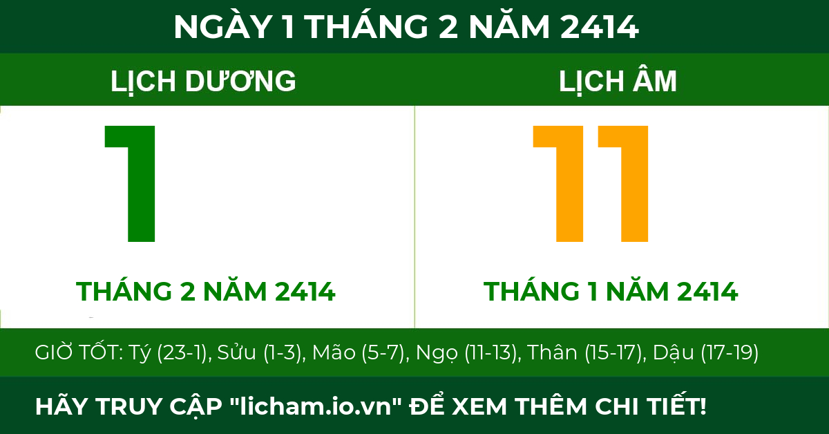lịch âm ngày 1 tháng 2 năm 2414