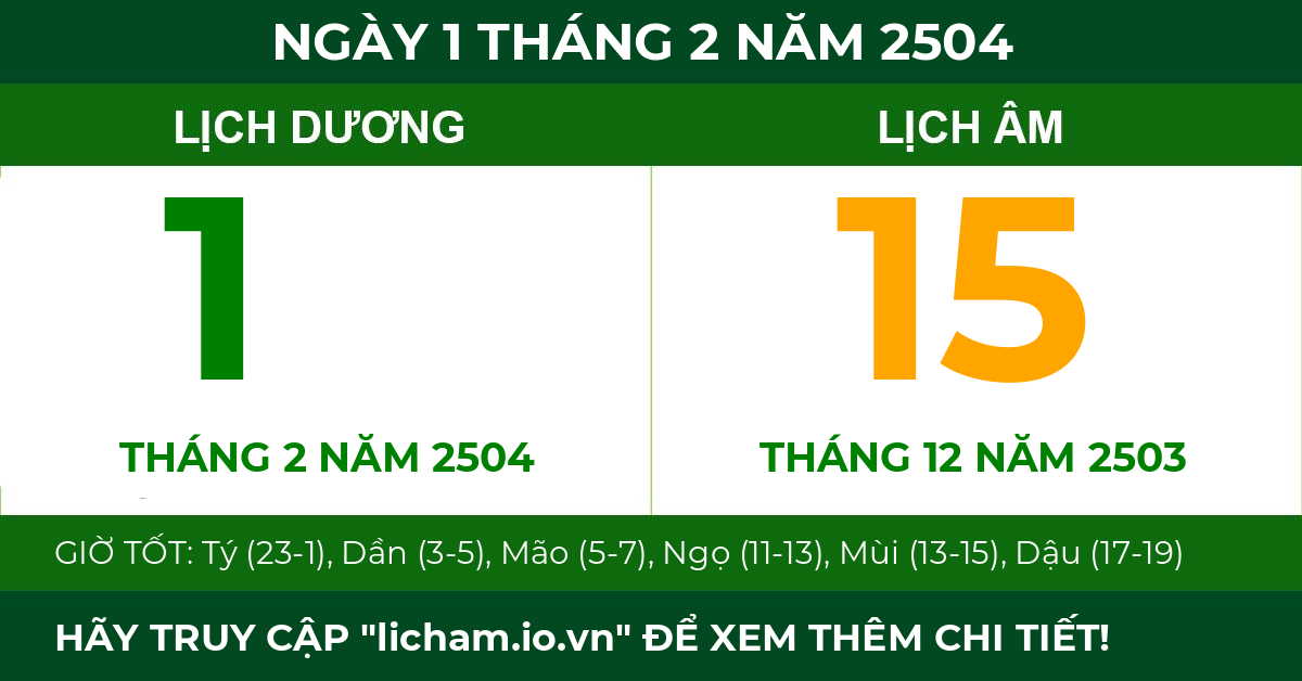 lịch âm ngày 1 tháng 2 năm 2504