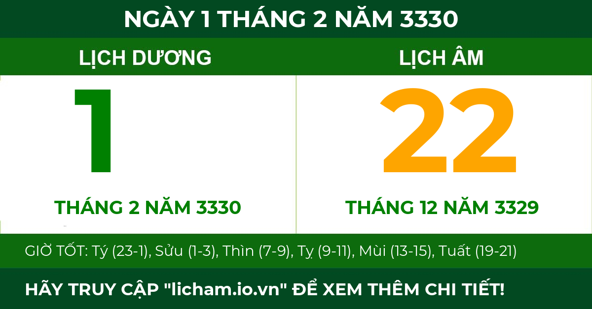 lịch âm ngày 1 tháng 2 năm 3330
