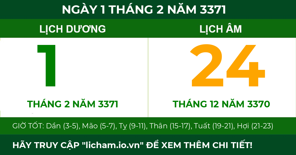 lịch âm ngày 1 tháng 2 năm 3371