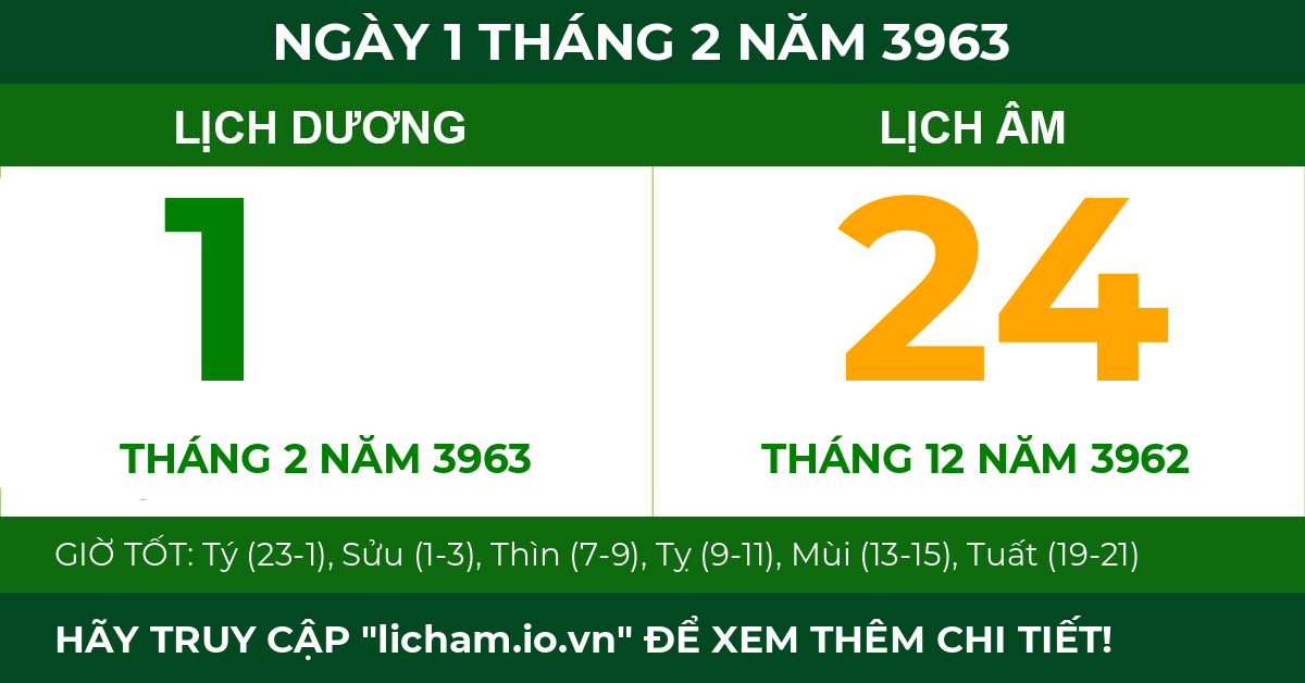 lịch âm ngày 1 tháng 2 năm 3963