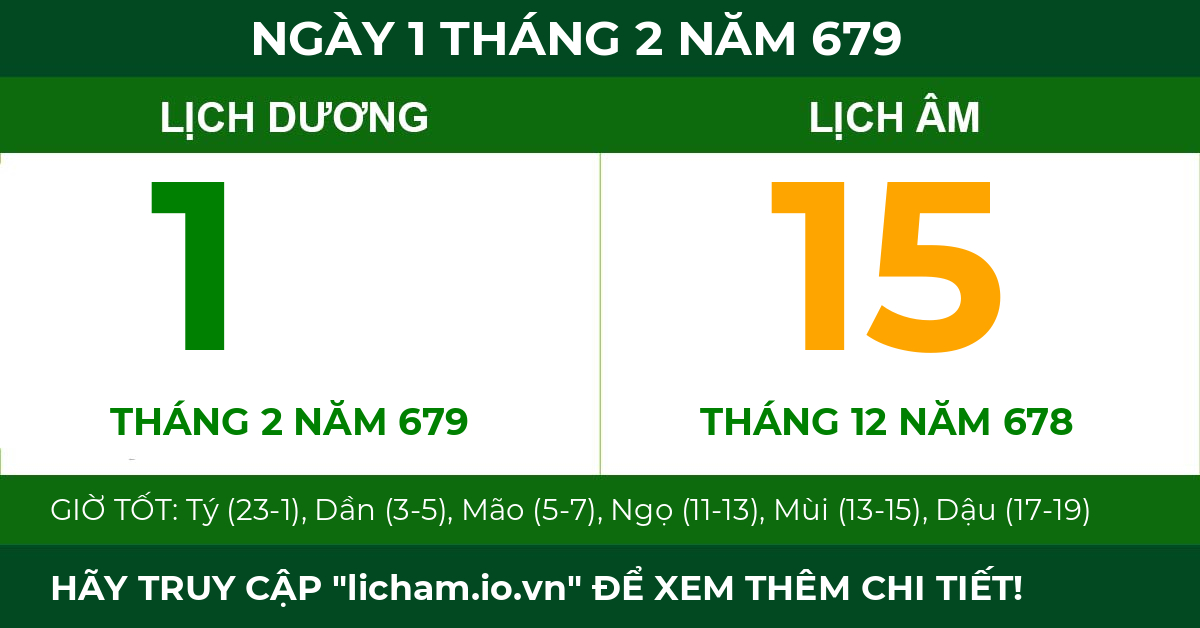 lịch âm ngày 1 tháng 2 năm 679