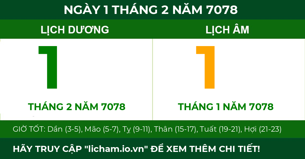 lịch âm ngày 1 tháng 2 năm 7078
