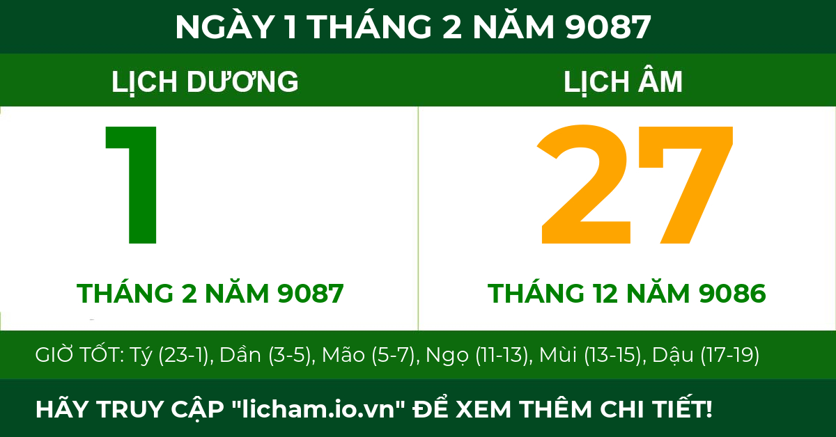 lịch âm ngày 1 tháng 2 năm 9087