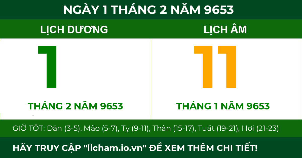 lịch âm ngày 1 tháng 2 năm 9653