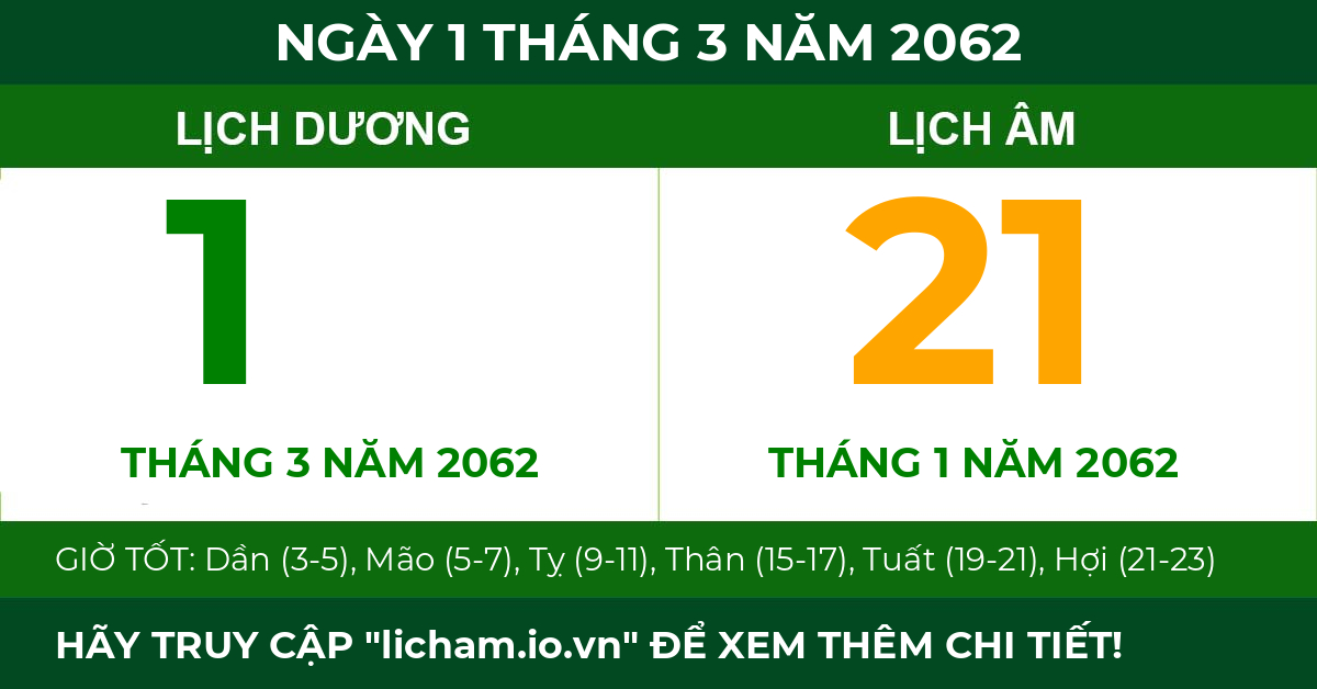 lịch âm ngày 1 tháng 3 năm 2062