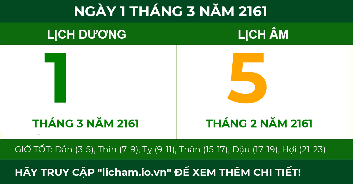 lịch âm ngày 1 tháng 3 năm 2161