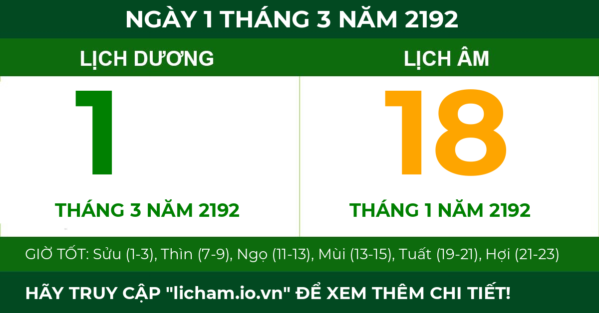 lịch âm ngày 1 tháng 3 năm 2192
