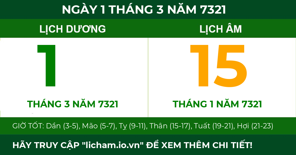 lịch âm ngày 1 tháng 3 năm 7321